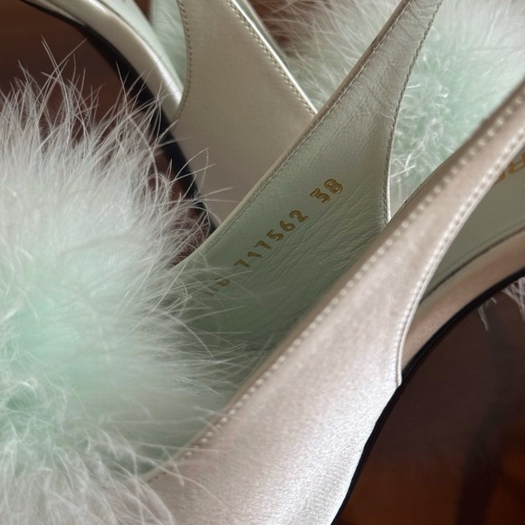 Saint Laurent Mae Slingback Sandals Heels with Feathers in Slight Green Size 38 - Picture 9 of 11